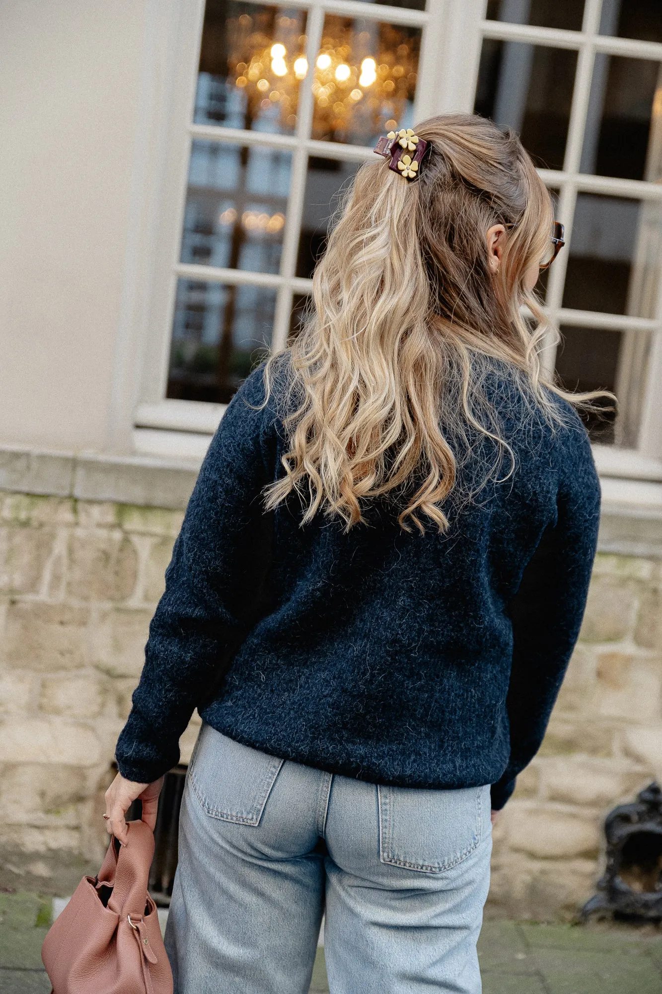 SLFSia LS knit O-neck cardigan dark sapphire/melange