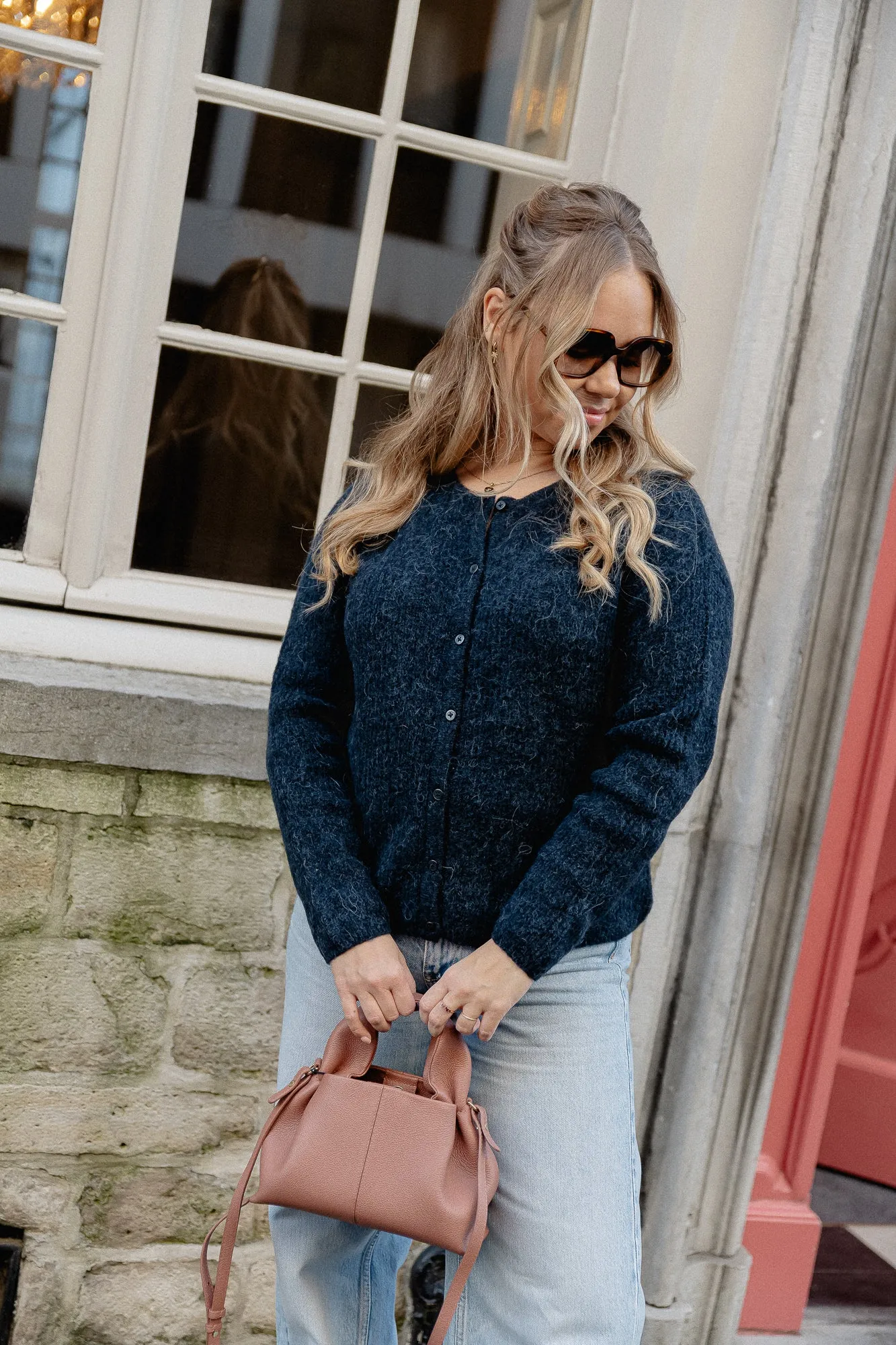 SLFSia LS knit O-neck cardigan dark sapphire/melange