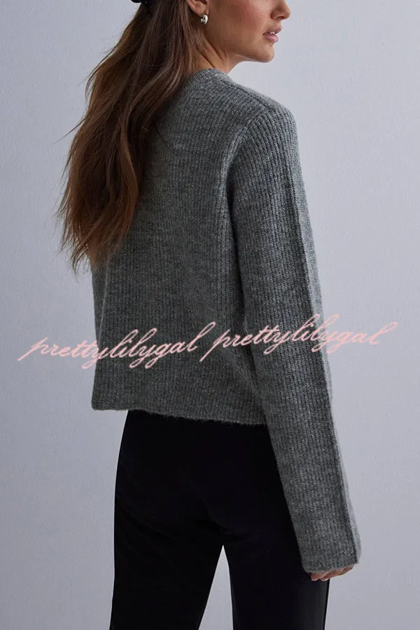Solid Color Loose Long Sleeve Lace-up Knitted Cardigan