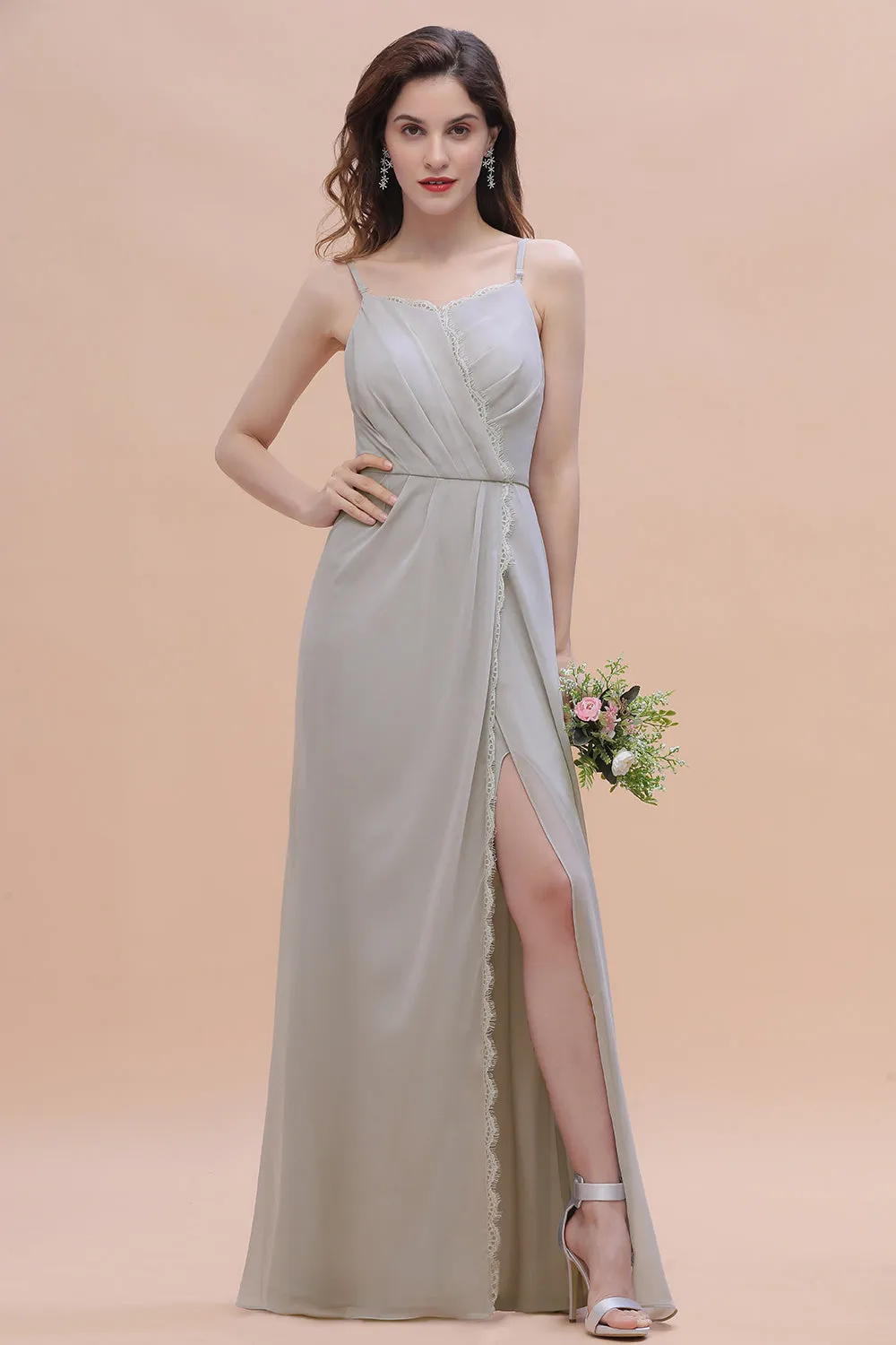 Stylish Long A-Line Chiffon Bridesmaid Dress With Slit