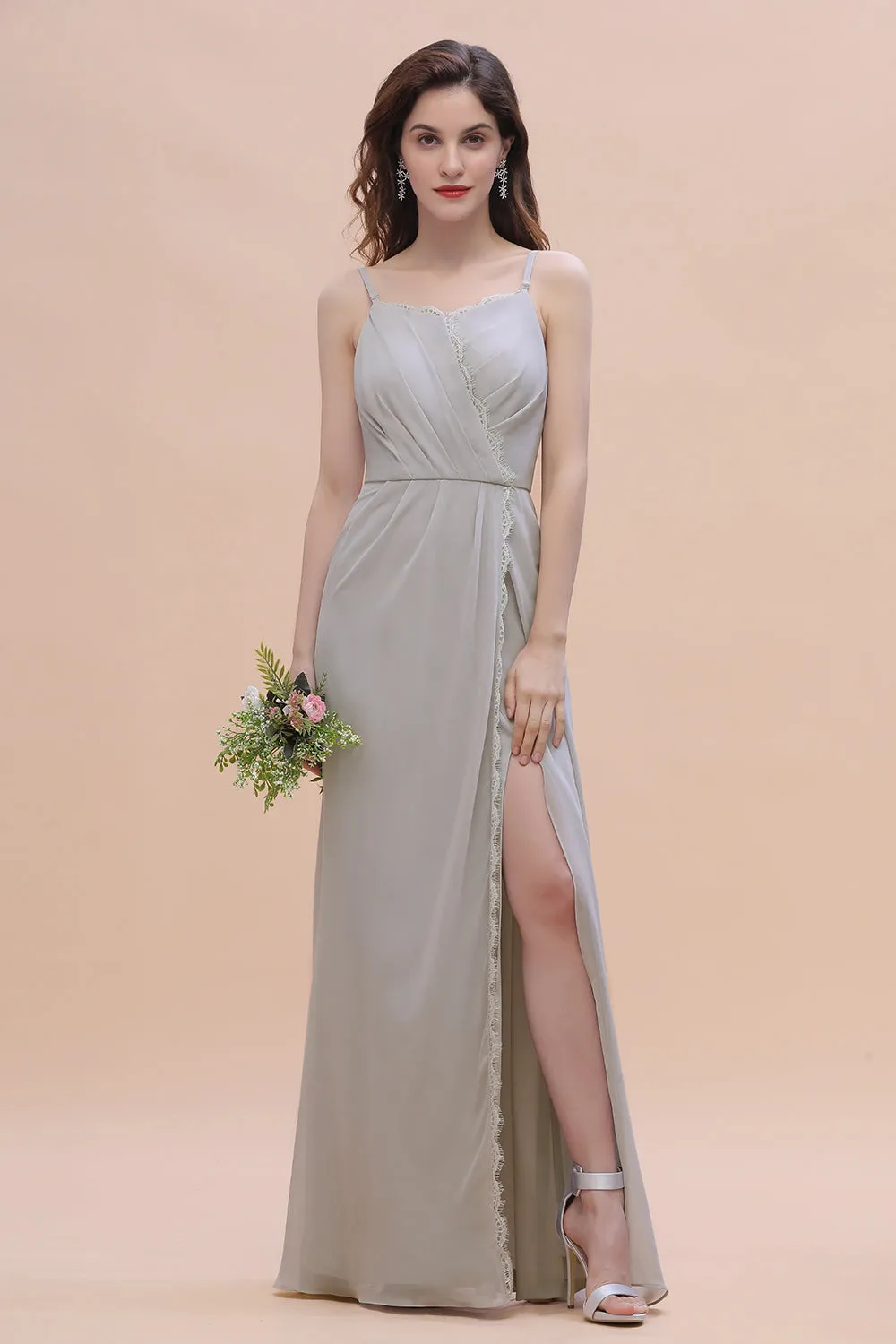 Stylish Long A-Line Chiffon Bridesmaid Dress With Slit