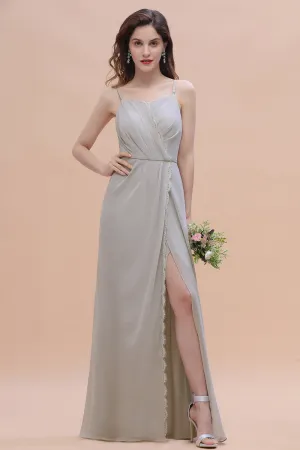 Stylish Long A-Line Chiffon Bridesmaid Dress With Slit