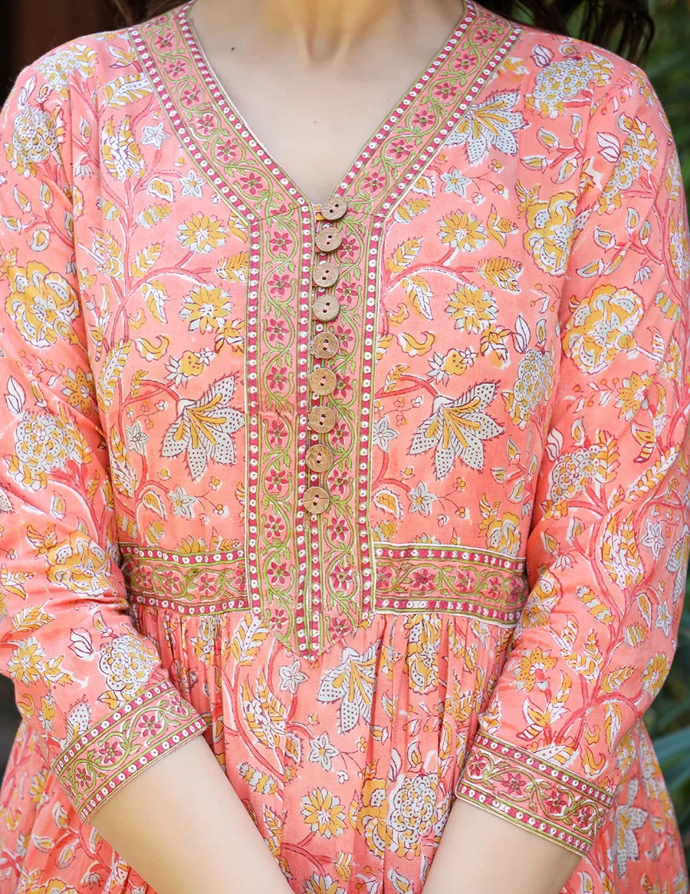 Stylish Orange Handblock Dress (set of 1)