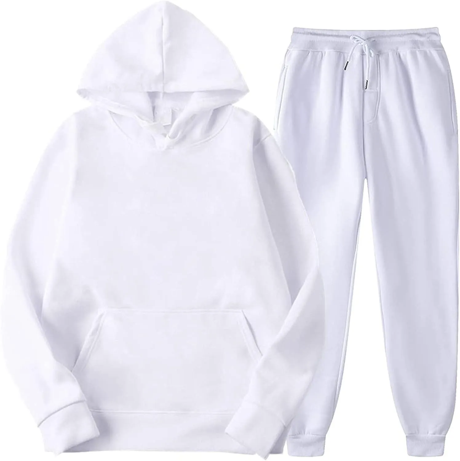 Sweatsuits for Women Set 2 Piece Tracksuits Oversized Casual Sweatshirts Hoodies High Waisted Joggers Sweatpants D-white