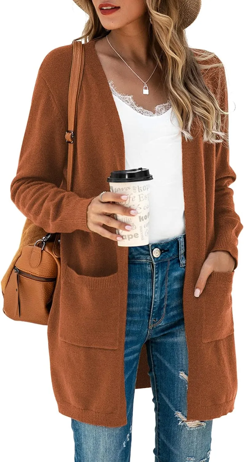 TASAMO Womens Color Block Striped Draped Kimono Cardigan Long Sleeve Open Front Casual Knit Sweaters Coat Soft Outwear