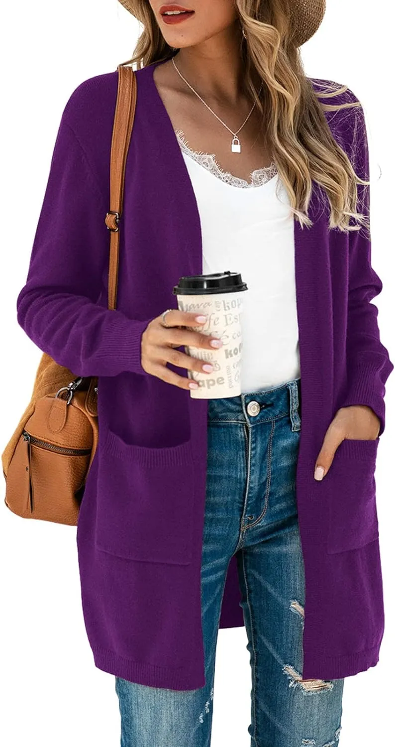 TASAMO Womens Color Block Striped Draped Kimono Cardigan Long Sleeve Open Front Casual Knit Sweaters Coat Soft Outwear