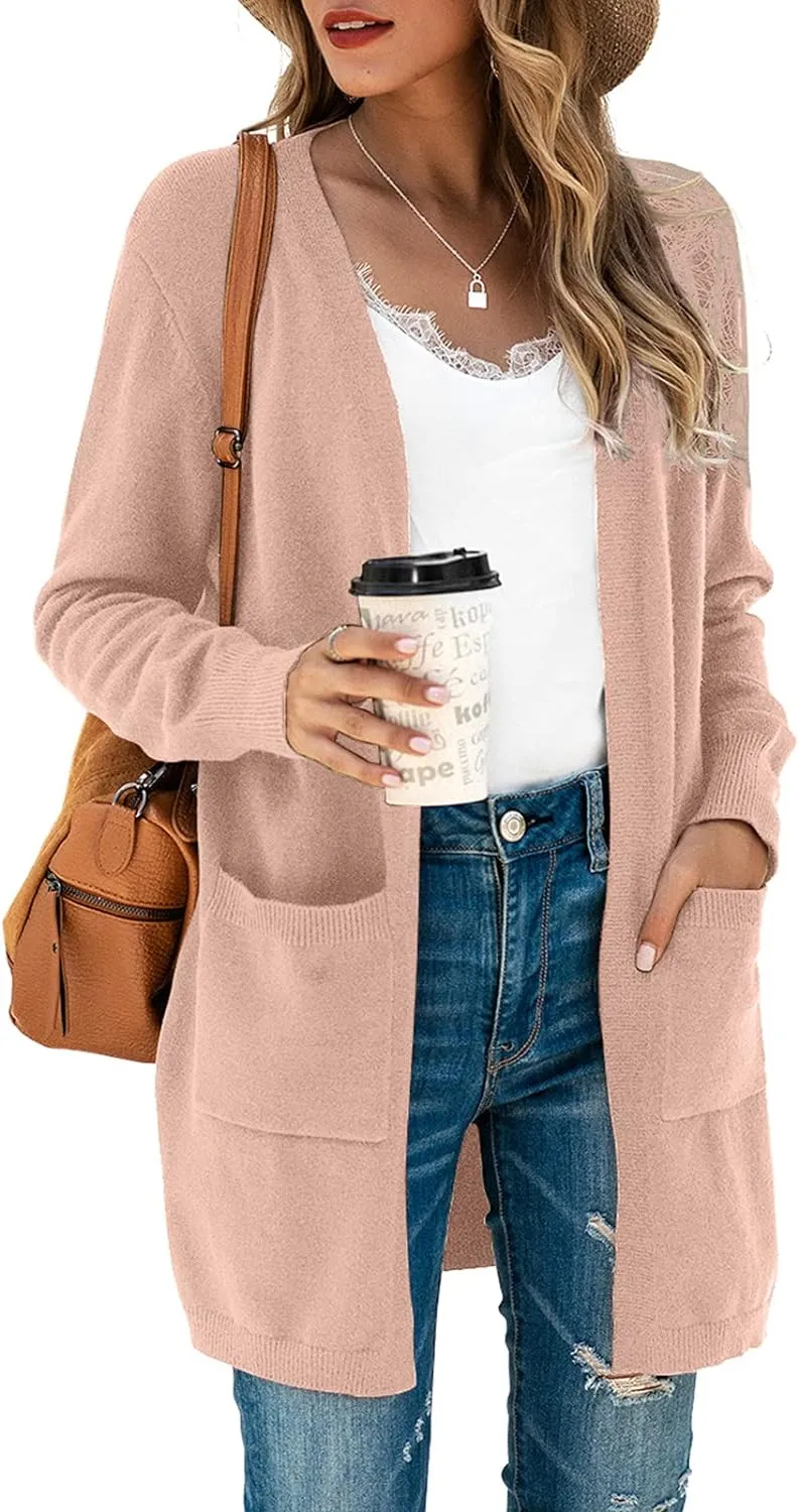 TASAMO Womens Color Block Striped Draped Kimono Cardigan Long Sleeve Open Front Casual Knit Sweaters Coat Soft Outwear