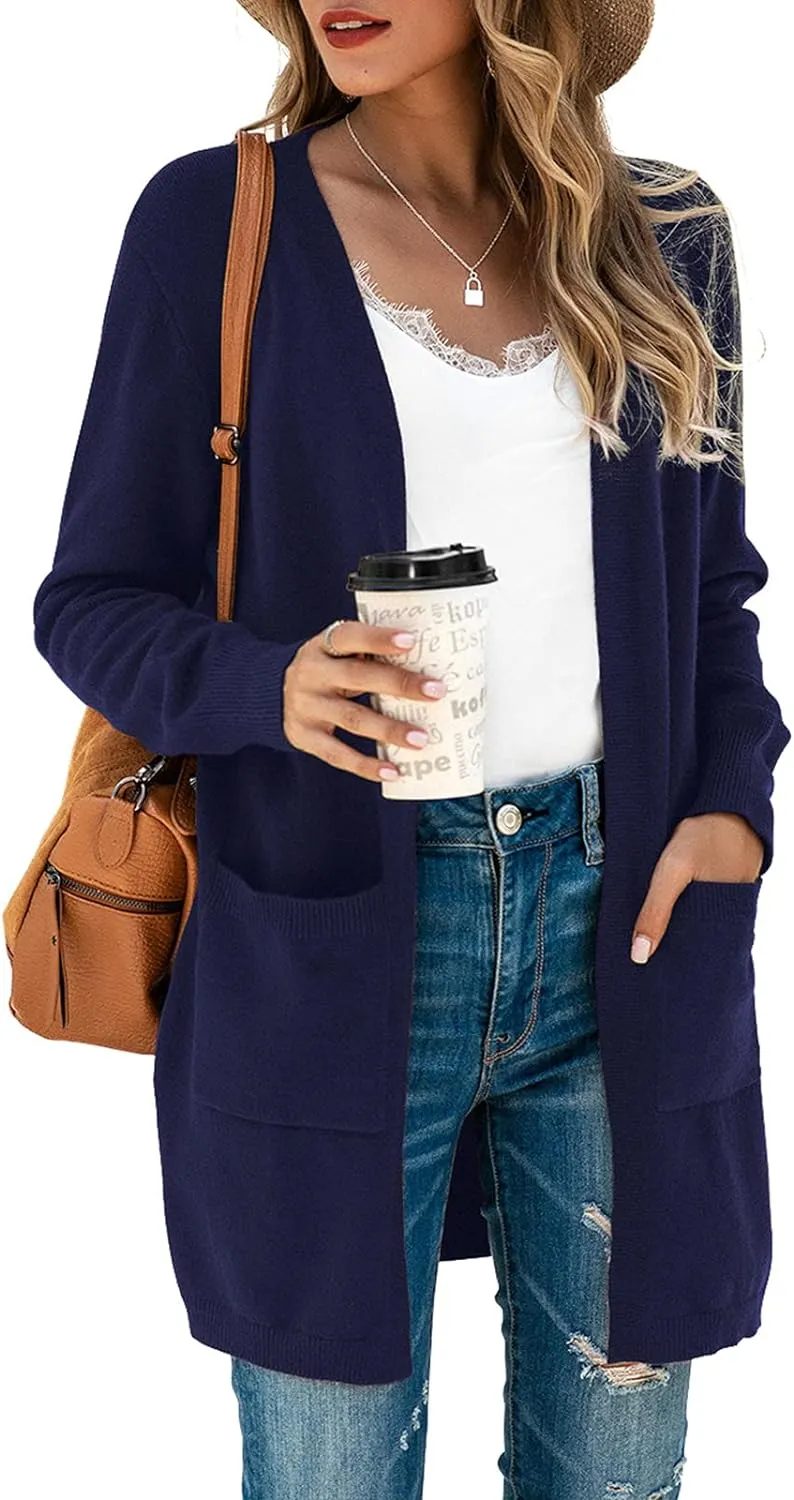 TASAMO Womens Color Block Striped Draped Kimono Cardigan Long Sleeve Open Front Casual Knit Sweaters Coat Soft Outwear