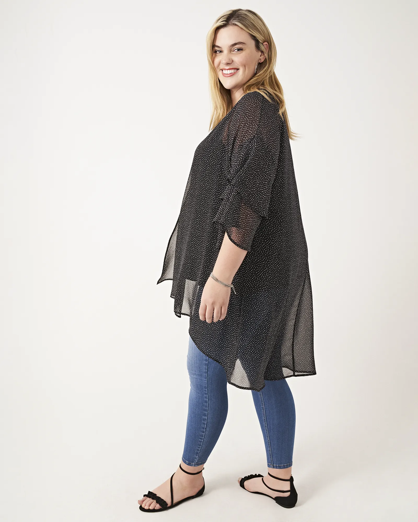 Taylor Ruffle-Sleeve Kimono | Charcoal Grey / White