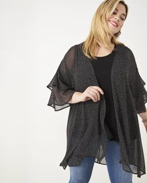 Taylor Ruffle-Sleeve Kimono | Charcoal Grey / White