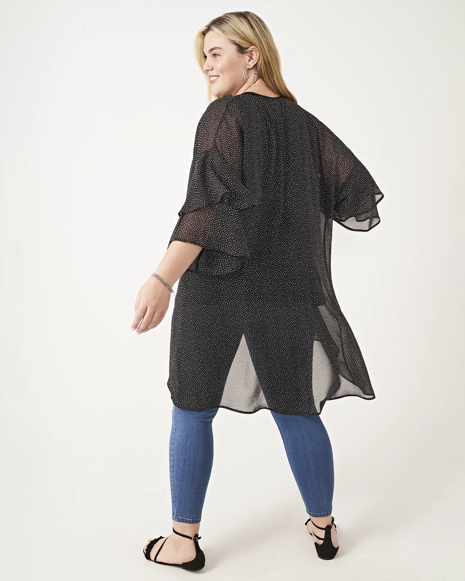 Taylor Ruffle-Sleeve Kimono | Charcoal Grey / White