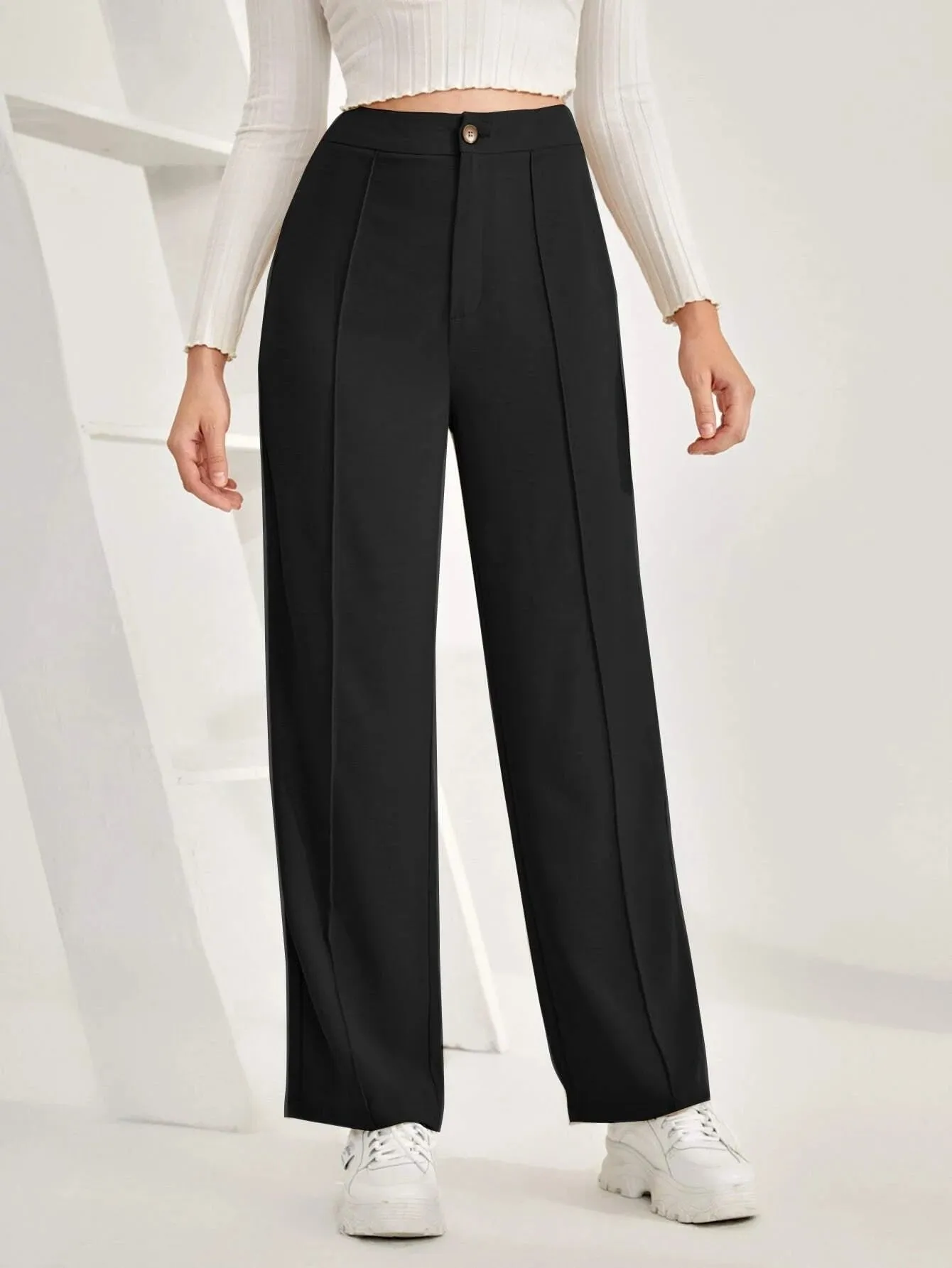 TextureElegance High Rise Casual Trousers