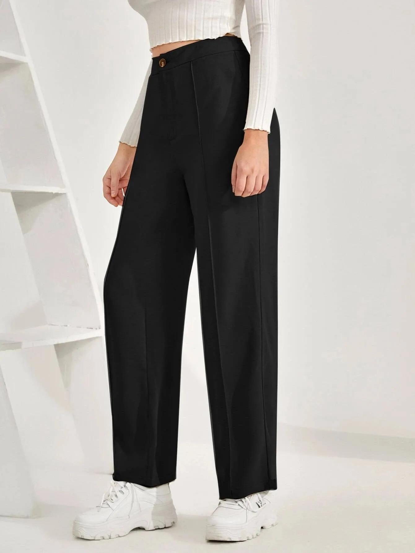 TextureElegance High Rise Casual Trousers