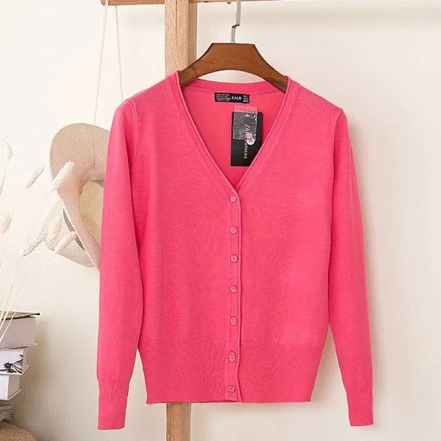 VenusFox Autumn Women Knitted Cardigan with buttons