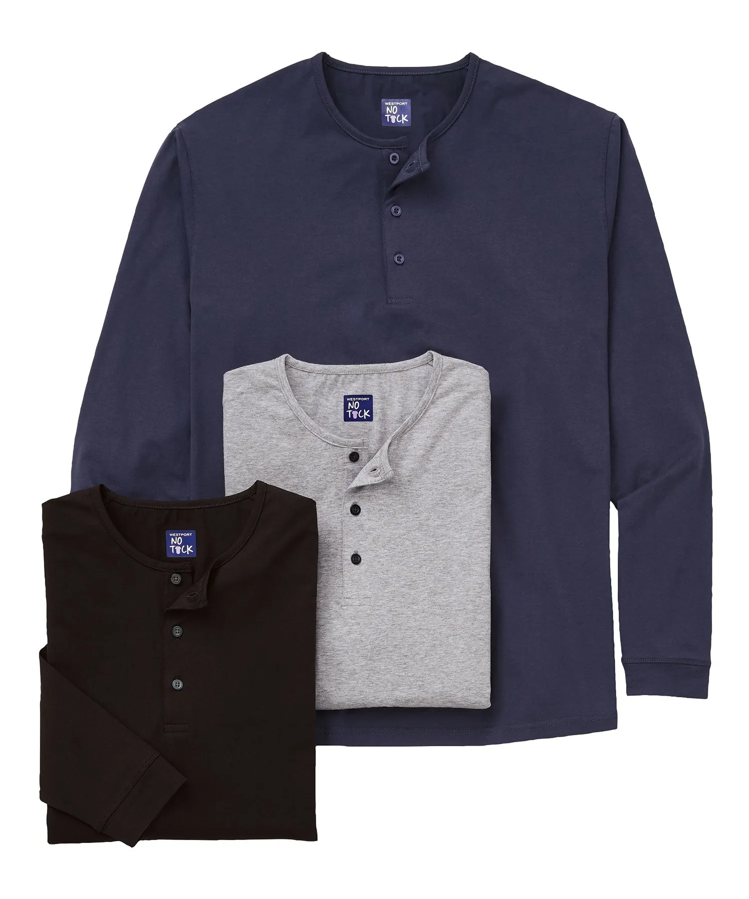 Westport No-Tuck Long Sleeve Stretch Cotton Crew Neck Henley