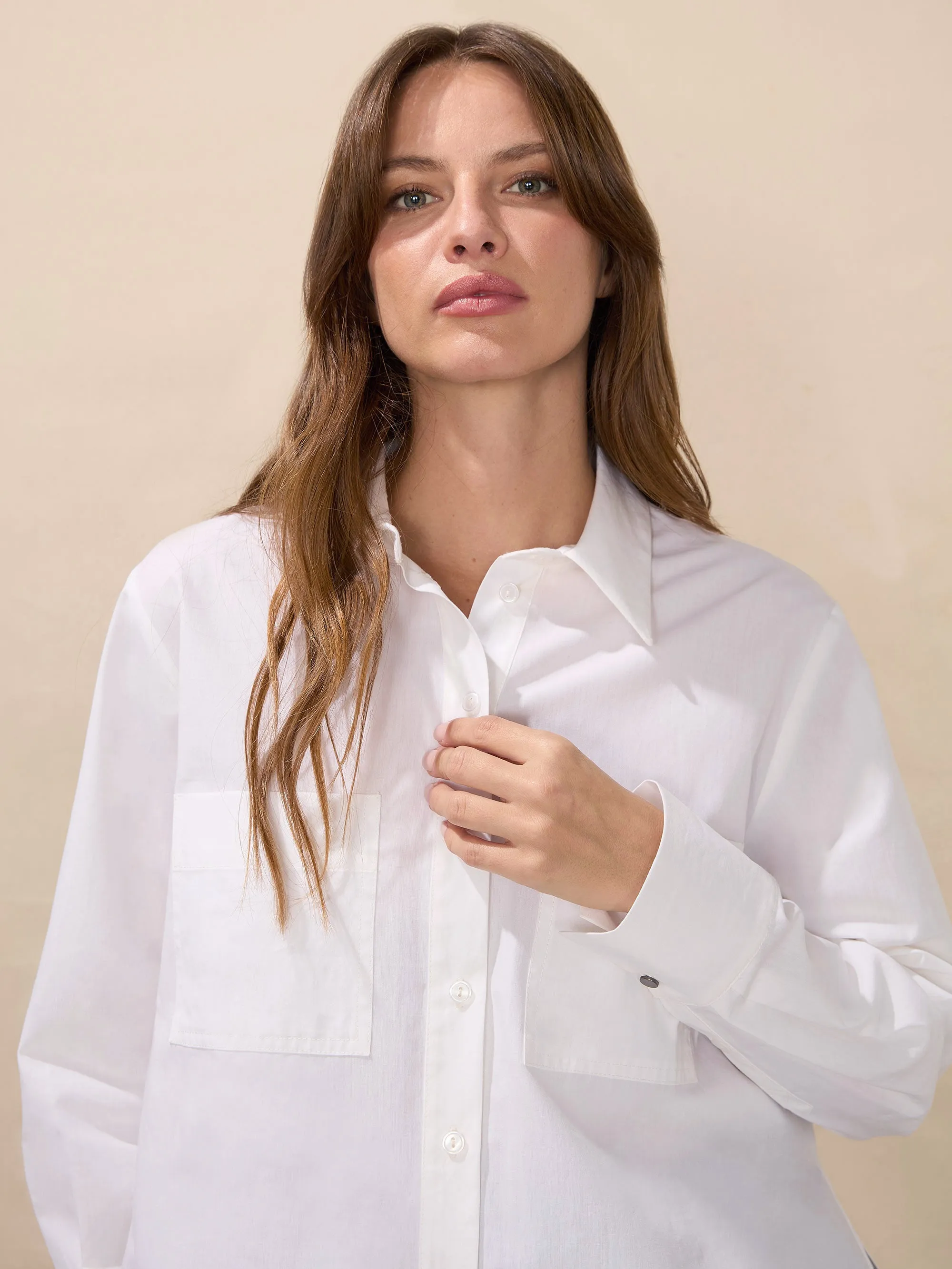 White Pocket Detail Cotton Shirt