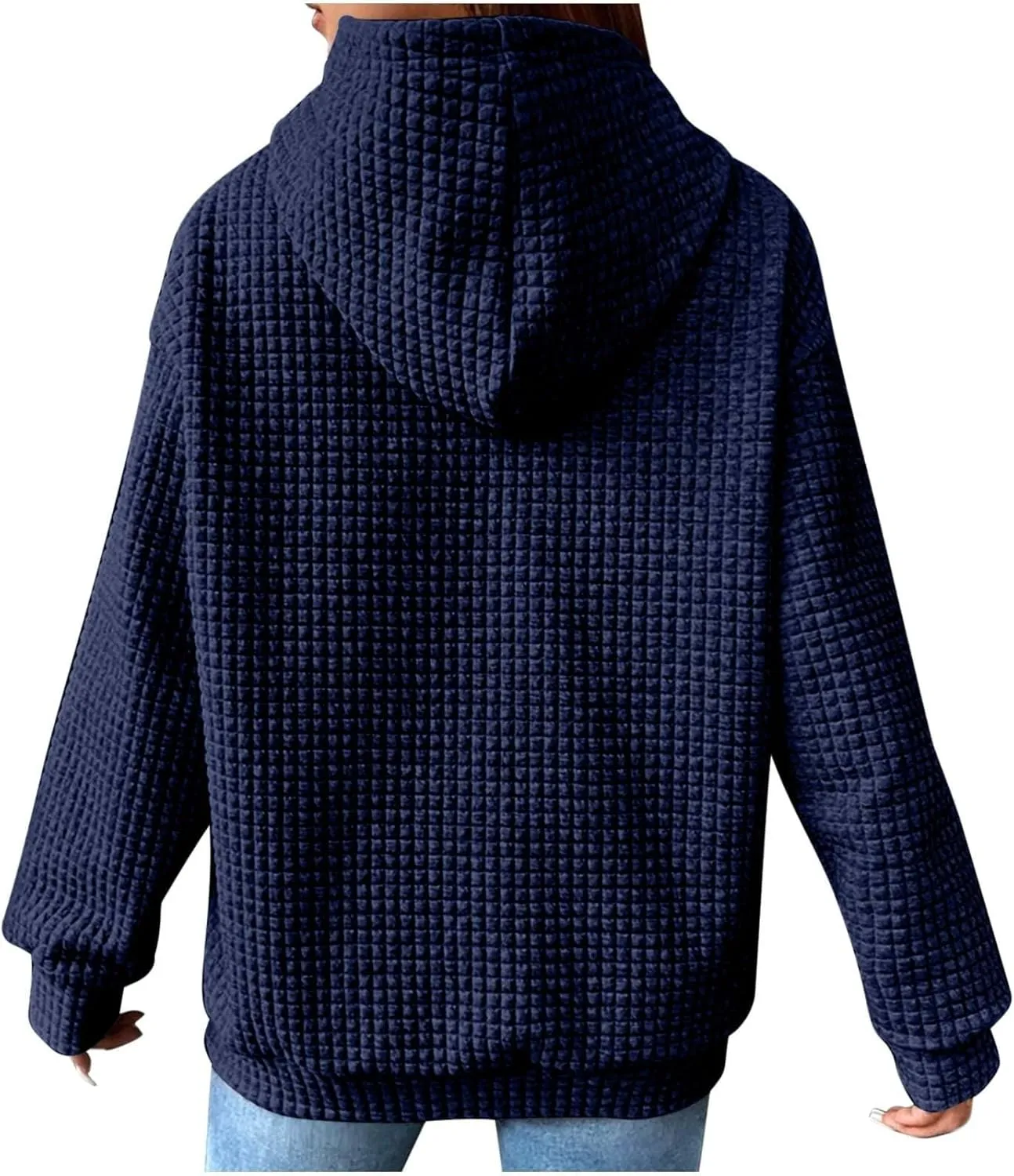 Womens Hoodies Casual Long Sleeve Drawstring Waffle Pullover Tops Loose Hooded Sweatshirt with Pocket