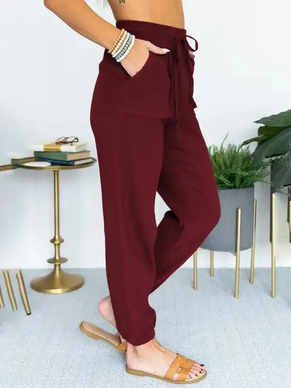Women’s Solid Color High Waist Casual Cropped Pants