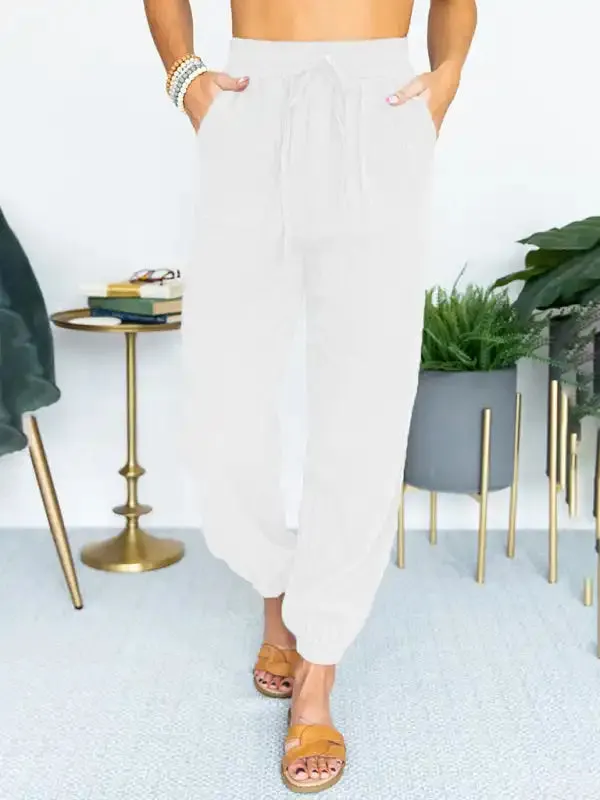 Women’s Solid Color High Waist Casual Cropped Pants