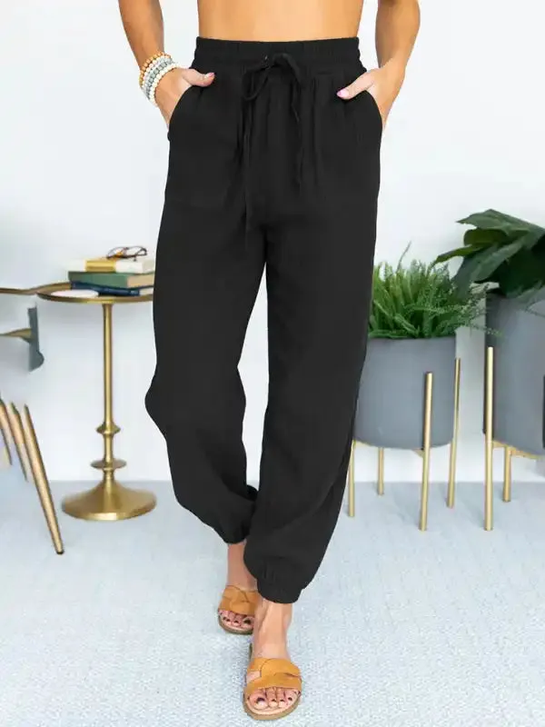 Women’s Solid Color High Waist Casual Cropped Pants