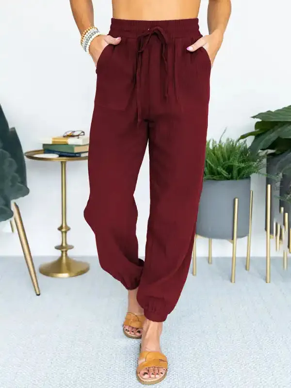 Women’s Solid Color High Waist Casual Cropped Pants