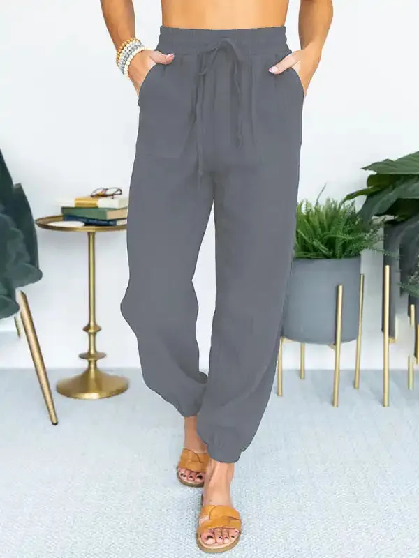 Women’s Solid Color High Waist Casual Cropped Pants