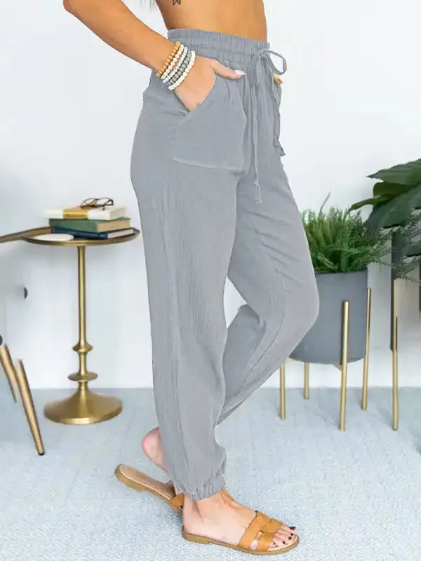 Women’s Solid Color High Waist Casual Cropped Pants