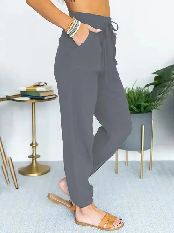 Women’s Solid Color High Waist Casual Cropped Pants