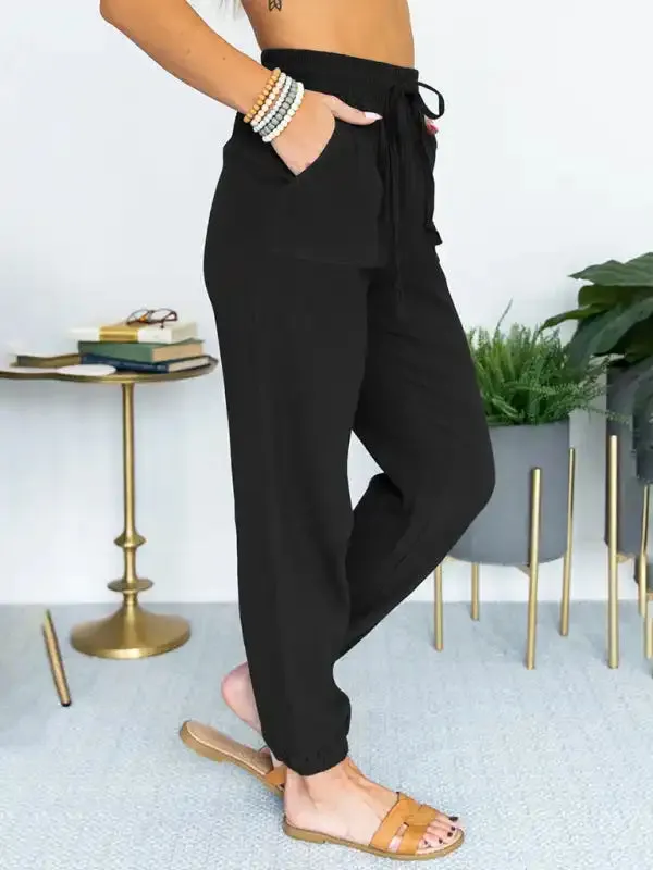 Women’s Solid Color High Waist Casual Cropped Pants