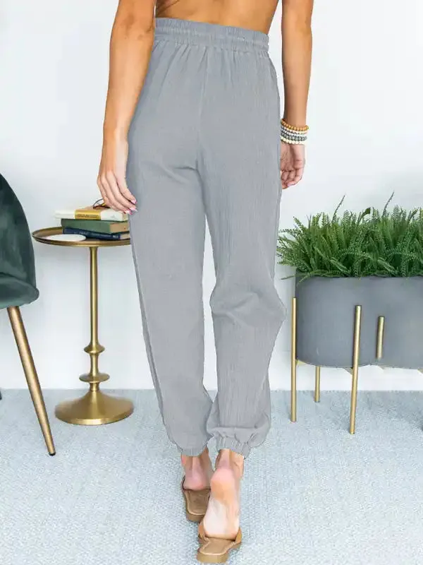 Women’s Solid Color High Waist Casual Cropped Pants
