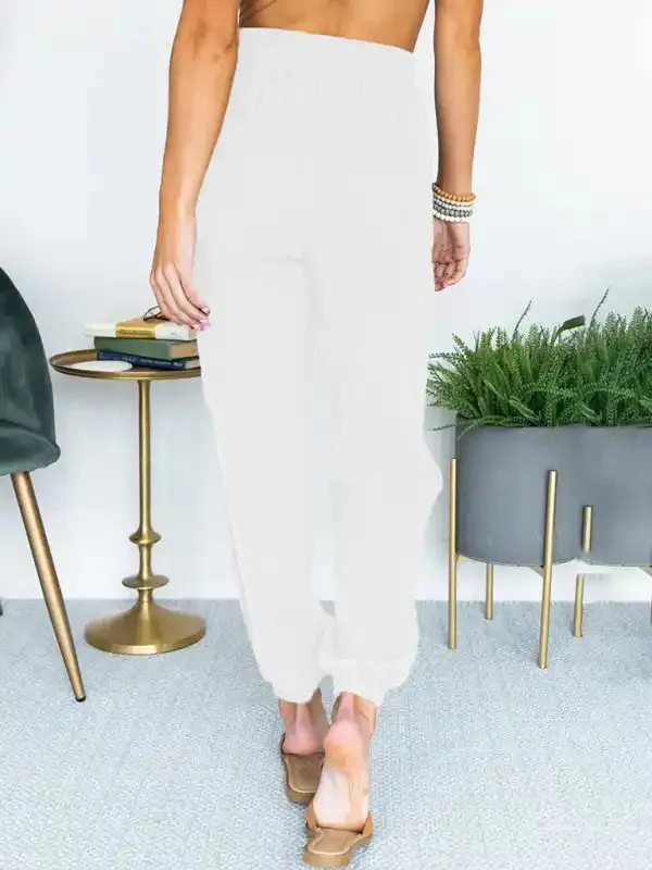 Women’s Solid Color High Waist Casual Cropped Pants