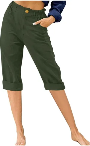 Women's Summer Flowy Linen Palazzo Wide Leg Pants Plus Size High Waist Pant High Slit Trousers with Pockets